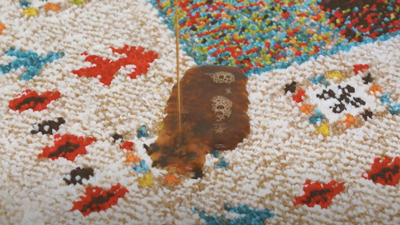 ラグの上にコーヒーこぼれた様子